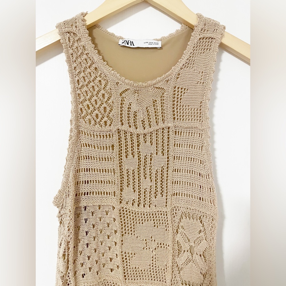 Zara OPENWORK KNIT DRESS - taupe brown - Picture 4 of 5
